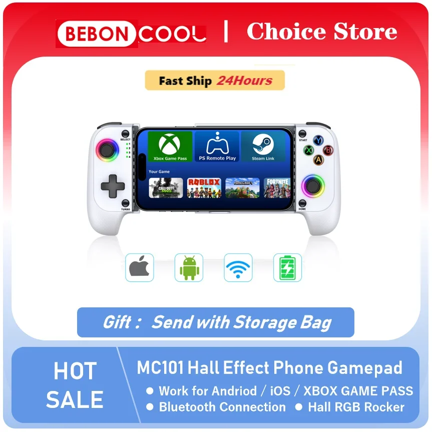 BEBONCOOL MC101 Cellphone Hall effect  Gamepad RGB Wireless Controller Bluetooth Connection for XBOX GAME PASS/Android/iOS