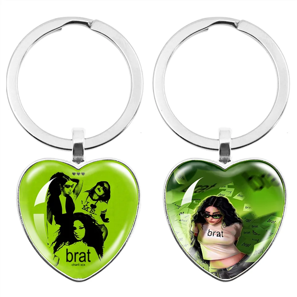 Singer CCharli XCX BRAT Album HeartShape Pendant Keychains