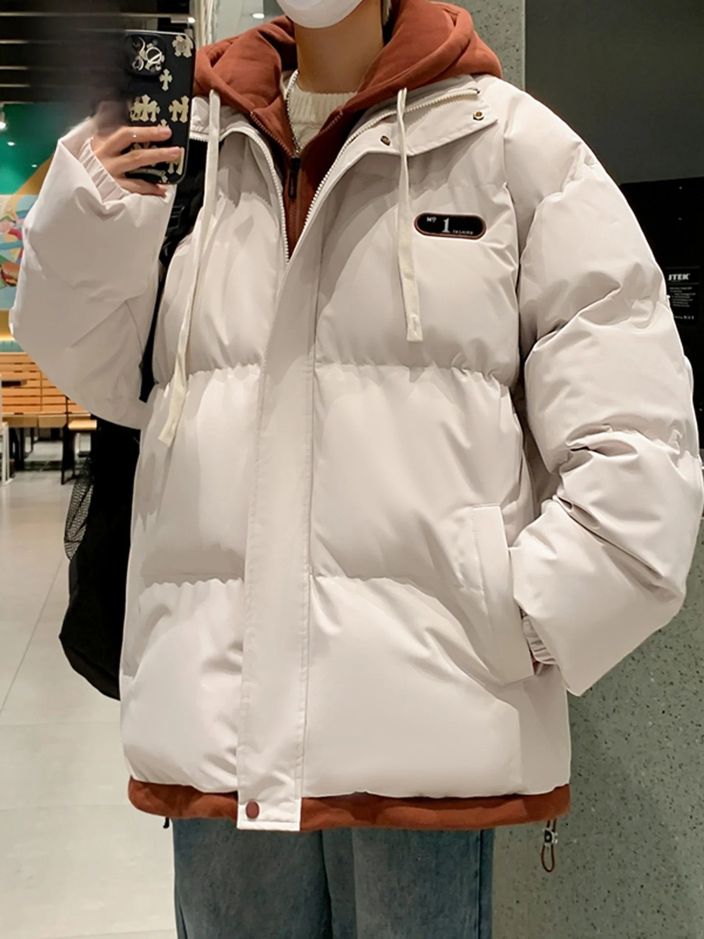 

TUCANO Men's Thiened Hooded Jaet Loose Fit Outdoor Cotton Padded Coat Warm Sli Autumn Winter Youth Outerwear