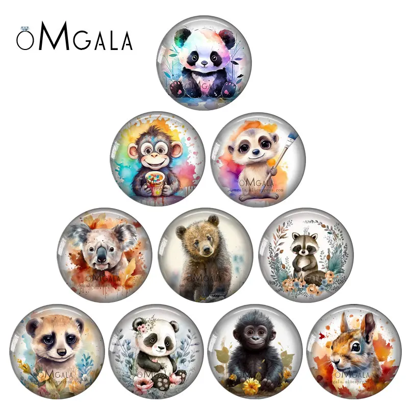 Uroczy niedźwiedź panda małpa królik wzory zwierzęce 12mm/18mm/20mm/25mm okrągłe zdjęcie szklany kaboszon demo płaski tył dokonywanie ustaleń