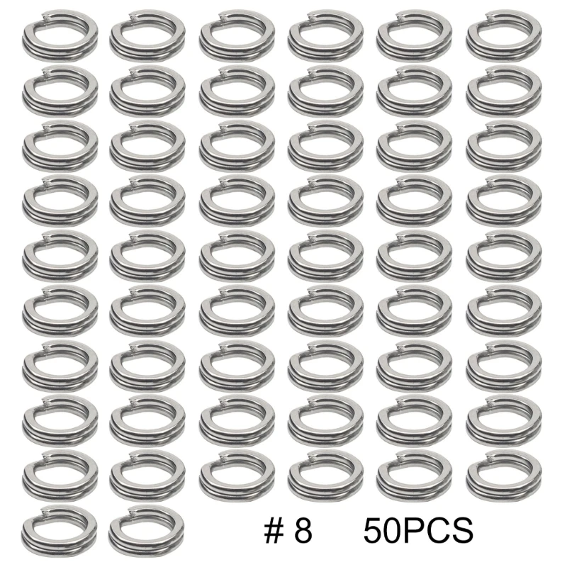 50Pcs Fishing Split Rings Stainless Steel Fishing Tackle Rings Chain Fishing Lures Connector Double Circles Split Rings