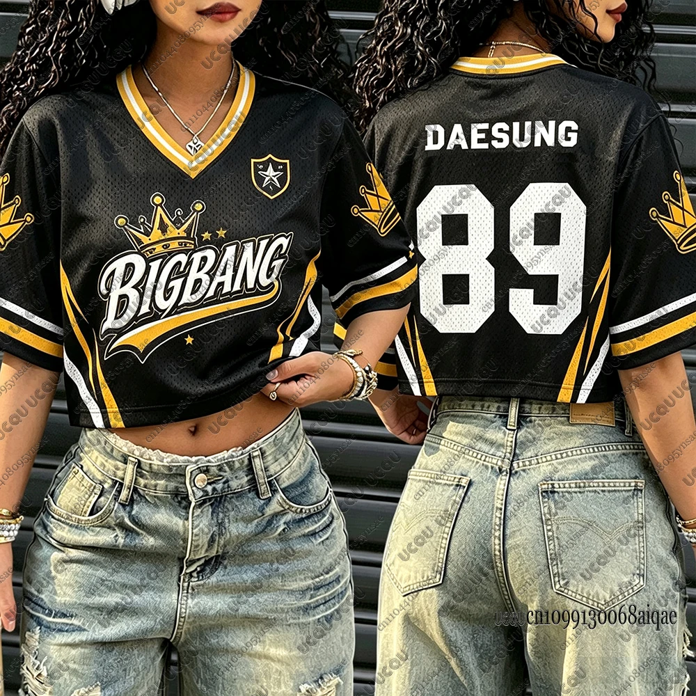 Bigbang G-Dragon Taeyang the Throne Returned Jersey Gift For Fans Plus Size Fashion Street V-neck Crop Tops Casual Sports Tshirt