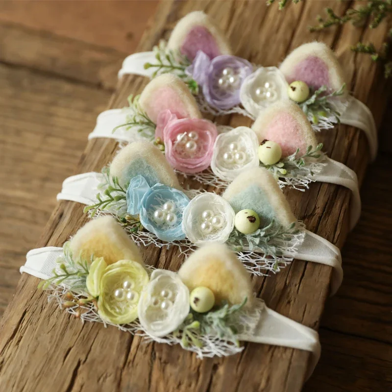 Dvotinst ทารกแรกเกิดการถ่ายภาพ Props Handmade น่ารักแมวดอกไม้ Headwear Headdress Fotografia สตูดิโอถ่ายภาพ Props