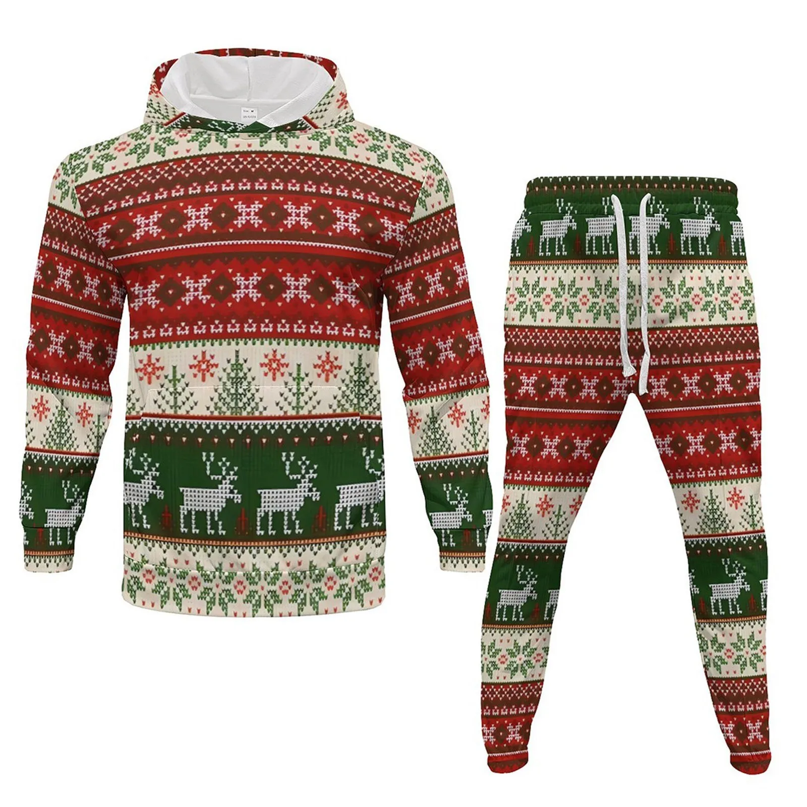 3D Christmas Men\'s Tracksuit 2 Piece Set Casual Snowflake Reindeer Print Hoodies And Sweatpants Set Jogging Pant Xmas Gift Men