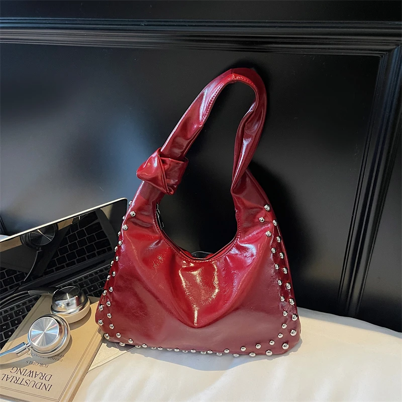 

2025 Rivet Decoration Shoulder Bags for Women Exquisite Commuting Faux Suede Solid Color PU Fashion Retro Crossbody Bags