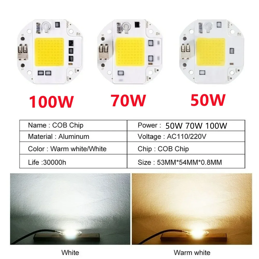 LEDランプビーズ,フラッドライト用,cobチップ,DIY,無料の溶接,ドライバー不要,110v,220v,50w,70w,100w