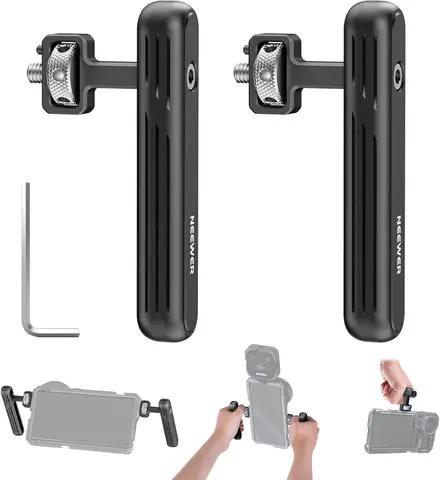 Neewer 2 pacotes alça lateral rotativa/alça superior para equipamento de filmagem de equipamento de vídeo de smartphone, apertos de alumínio com parafusos de 1/4"