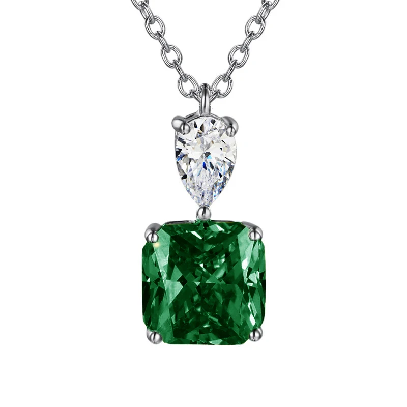 New Luxury Princess Square CZ Pendant Necklace for Women White/Green/Yellow/Pink Colors Fashion Wedding Jewelry Drop Shipping