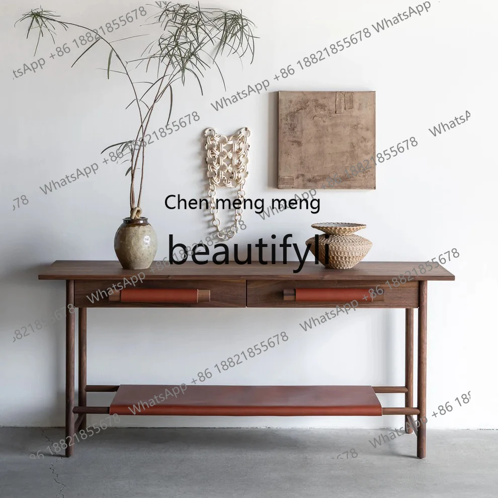 X Vintage Solid Wood Entryway Cabinet Black Walnut Entryway Table Solid Wood Sideboard Wall-Mounted Entryway Incense Table