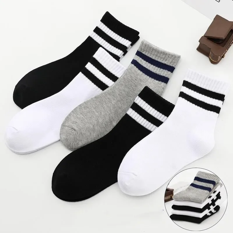 5Pairs High Quality Children Breathable Cotton Socks Fashion Unisex Cotton Stripe Sports Boys Girls Stocking 3-12Years