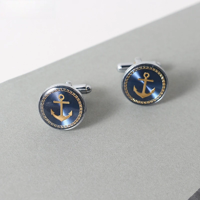 

New Boutique Epoxy Enamel Anchor Cufflinks, Men's French Shirt Placket Buckle Sleeve Nail Cufflinks