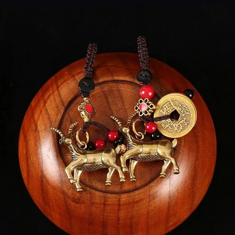 2027 Jahr des chinesischen Tierkreiszeichens Ziege Glücksbringer-Anhänger Schlüsselanhänger Kupfer Feng Shui Reichtum Schlüsselring Damen Herren Taschenanhänger Schmuck Geschenk – Detail 7