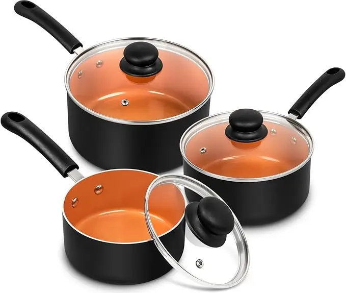 

Ceramic Saucepan Set 1.5QT & 2QT & 3QT Nonstick Sauce Pans with Lid PFAS-FREE Saucepan Pot Set Non Stick Sauce Pots