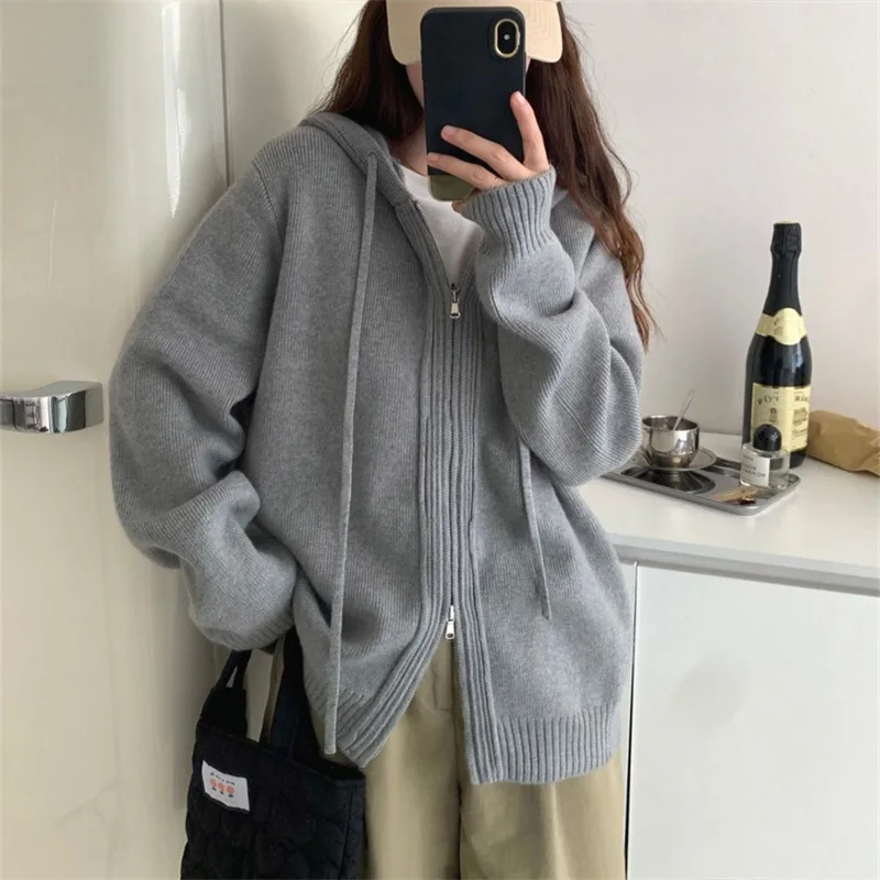 

New Autumn And Winter Zipper Cardigan Women's Loose Cashmere Sweater Cardigan Female Coat E1029