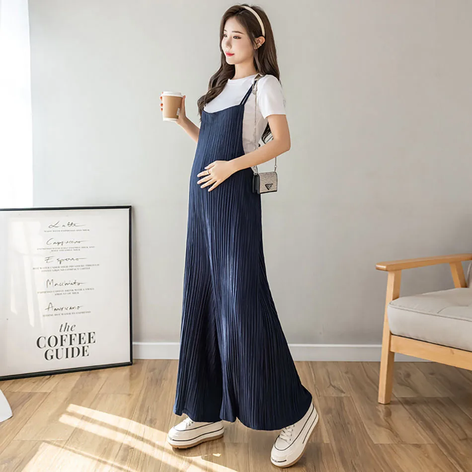 Suspenders Trousers Loose Casual Maternity Clothings Solid Color One Piece Wide Legging Romper Overalls Strap Streetwear Pants