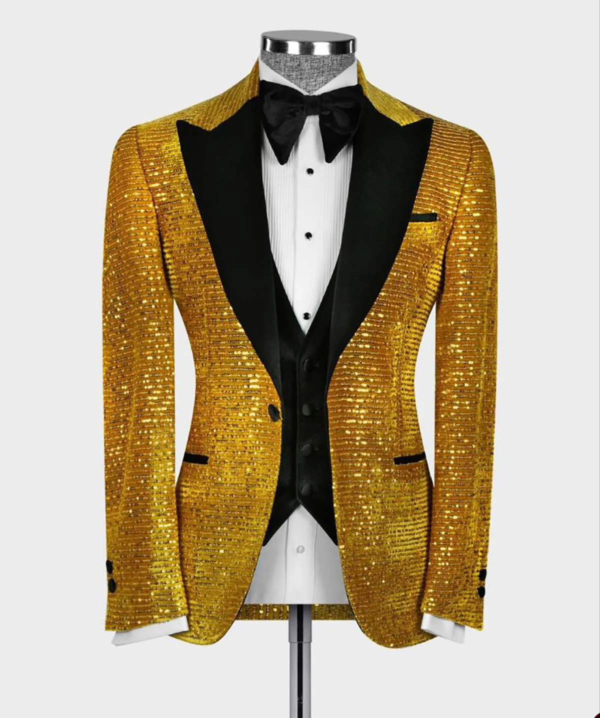 Blazer de lantejoulas dourado masculino, lapela pico, ajuste fino, jantar do noivo, traje formal de negócios, smoking de casamento, homem, 2 peças