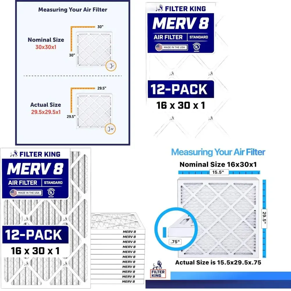 

12-Pack MERV 8 Pleated Air Filters, 15.5x29.5x0.75, Dust & Allergy Control, USA Made HVAC Filters