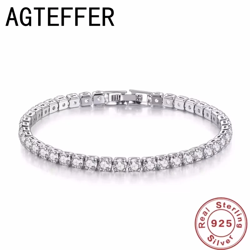 925 Sterling Silver Tennis Chain Bracelets For Women Fashion Cubic Zircon Crystal Rose Gold Wedding Party Friends Gift Jewelry