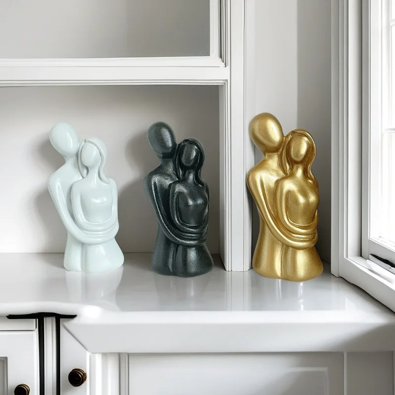 

Nordic Abstract Couple Embrace Sculpture - Modern Minimalist Love Statue for Living Room Bedroom Decor