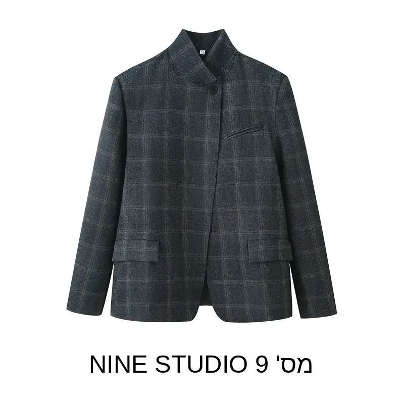 

Женский пиджак NINE ZAR в клетку на одной пуговице, свободного кроя, в европейском стиле, с длинными рукавами, из полиэстера, весенний сезон