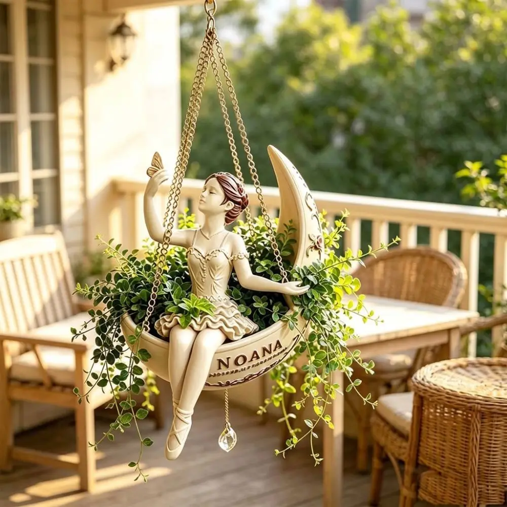 Resin Ballet Dancer Hanging Planter Whimsical Elegant Ballerina Figure Fairy Hanging Plant Basket Vintage Hand Carved