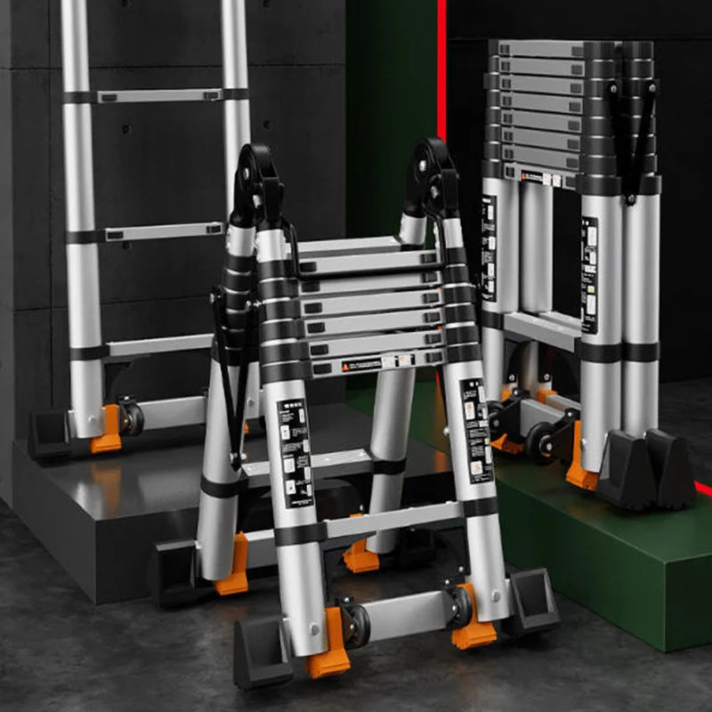 Aluminum Folding Ladder Versatile Thickened Telescopic Ladders Portable Detachable Non Slip Ladders Household Adjustable Ladder