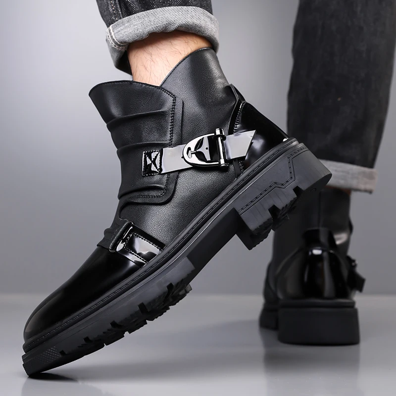 

Korean style mens casual party banquet chelsea boots brand designer shoes cowboy natural leather boot black brown ankle botas