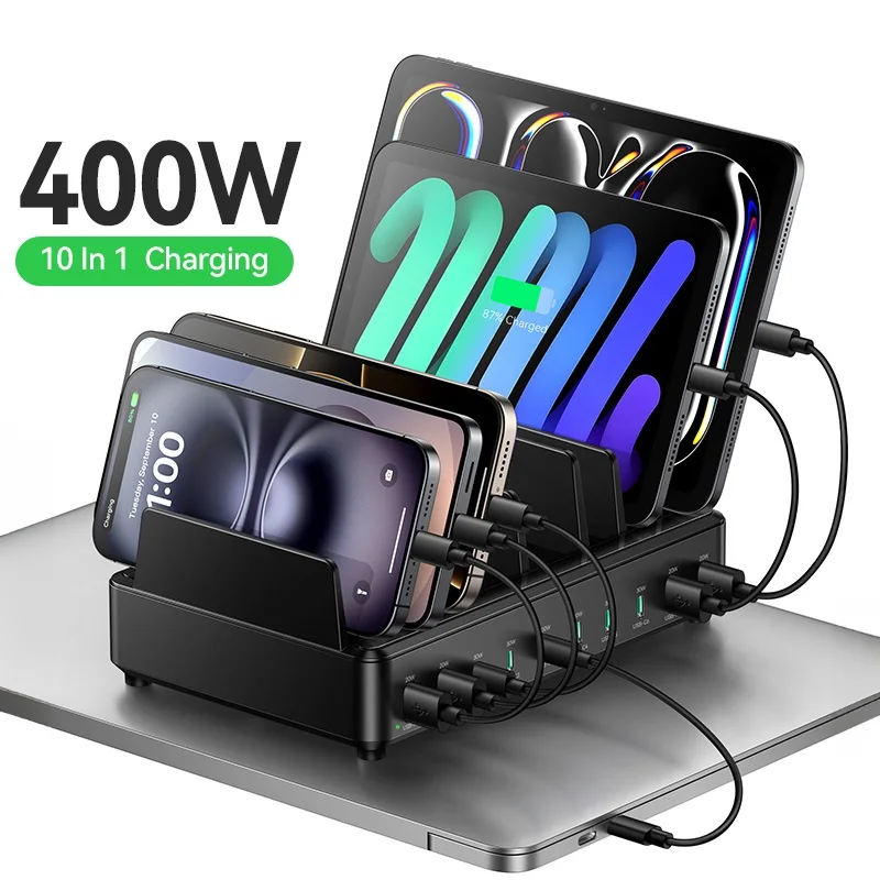 Ładowarka Rocoren 400W GaN, 6-portowa, szybka ładowarka USB typu C do użytku na biurku, przenośna stacja zasilania dla iPhone 17 Pro Max, Xiaomi 14 — zdjęcie produktu 7