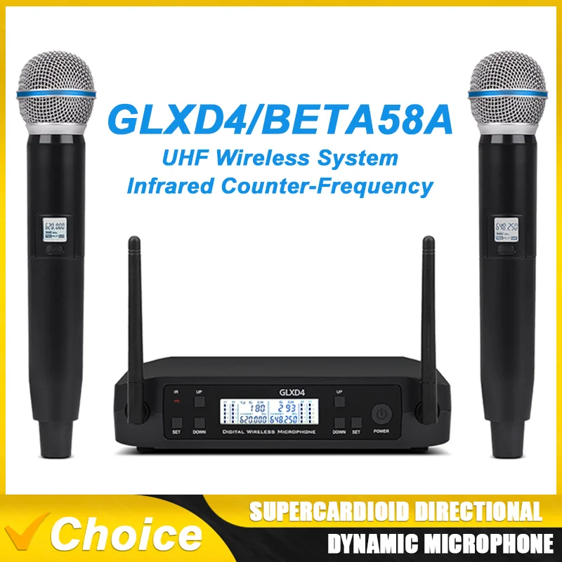 Professional 2 channel UHF Wireless Microphone System GLXD4 GLXD GLXD24 BETA58 karaoke Home KTV Party performances Dynamic mic