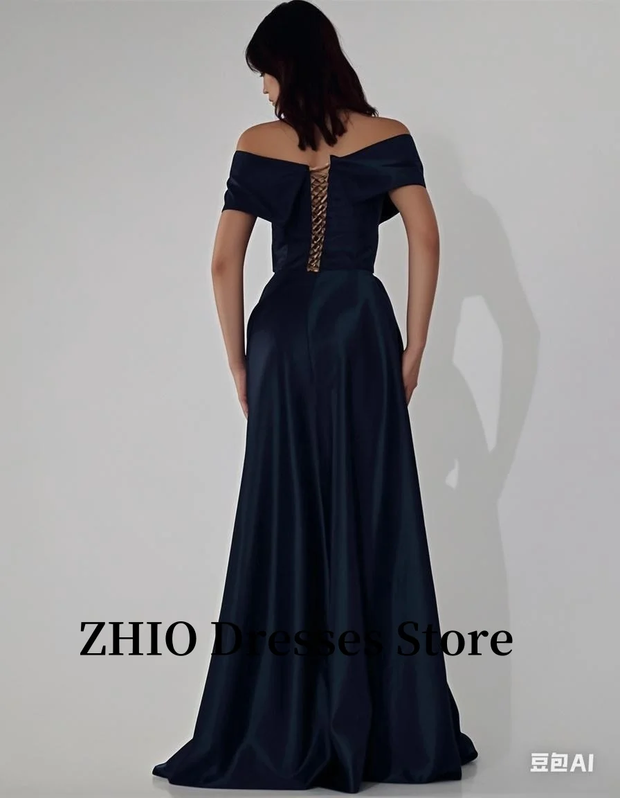 ZHIO Abiti da festa da sera formali con spalle scoperte sexy Maniche in raso Abiti lunghi da ballo Abito da cerimonia formale Taglie forti Abiti da donna