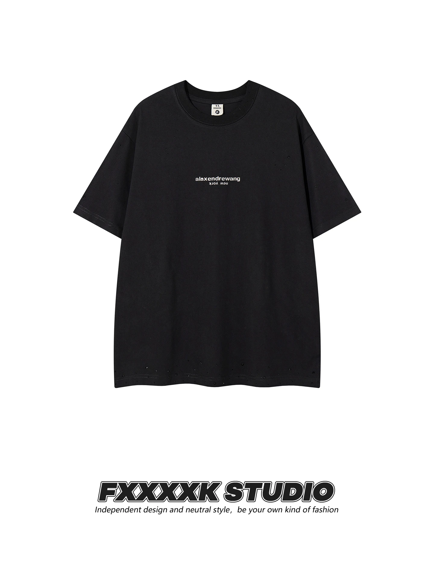 

Оригинальная мужская футболка High Street Hiphop Abibei Wind Rhinestone Proc Design Sense из чистого хлопка с коротким рукавом