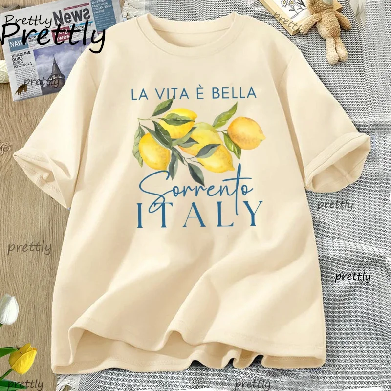 Italy Lemon Fruit T Shirt Womens Tee Summer Cotton Short Sleeve Loose T-shirt Casual Unisex Comfortable Y2k Clothes Tees image 2