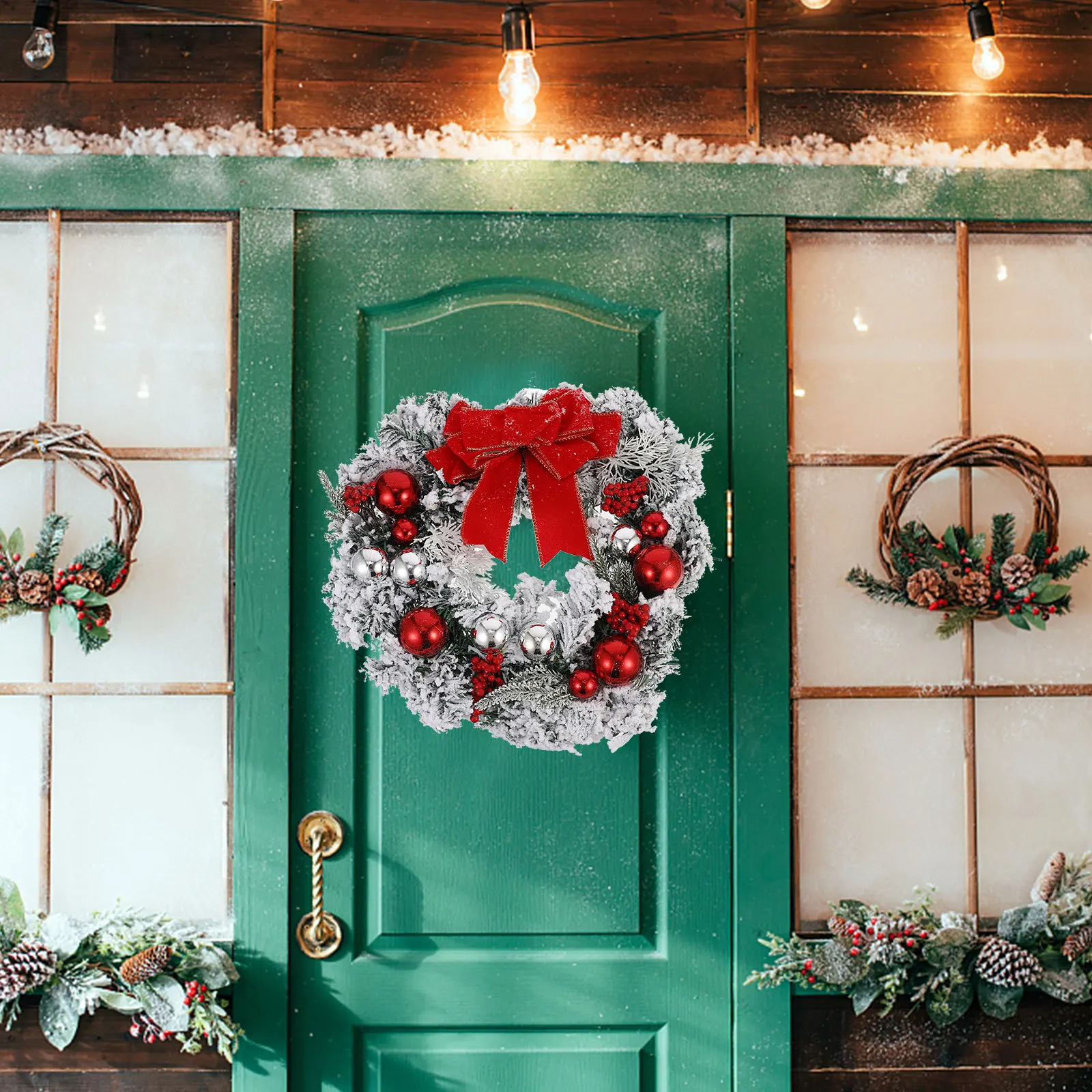 

1Pcs Christmas Artificial Wreath Realistic Door Decoration Xmas Garland Pendant Festival Hanging Decor Christmas Wreath