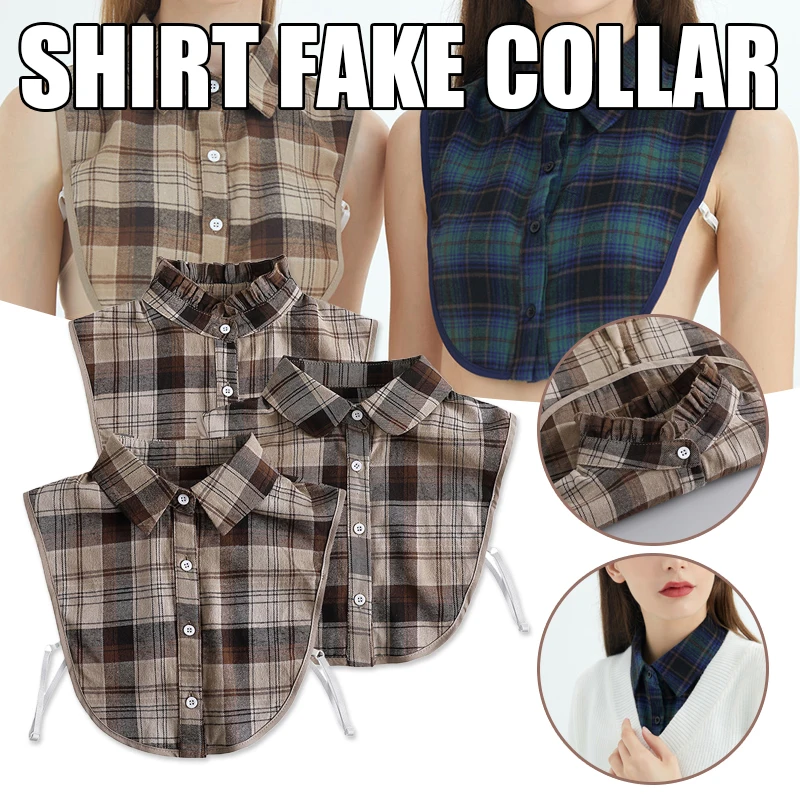 Women Detachable Plaid Shirt Design Fake Collar False Blouse Clothing Accessories