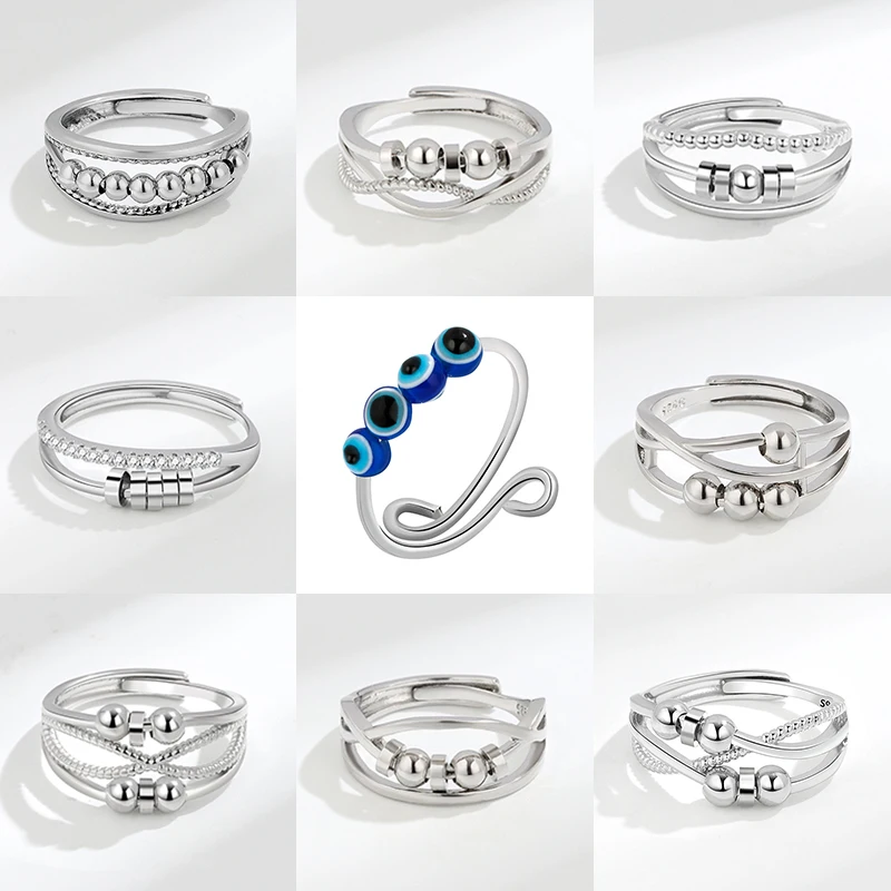 Anti Stress Anxiety Spinner Fidget Ball Beads Rings for Women Men Fashion Finger Jewelry Rotating Freely Ring Daily Accessories