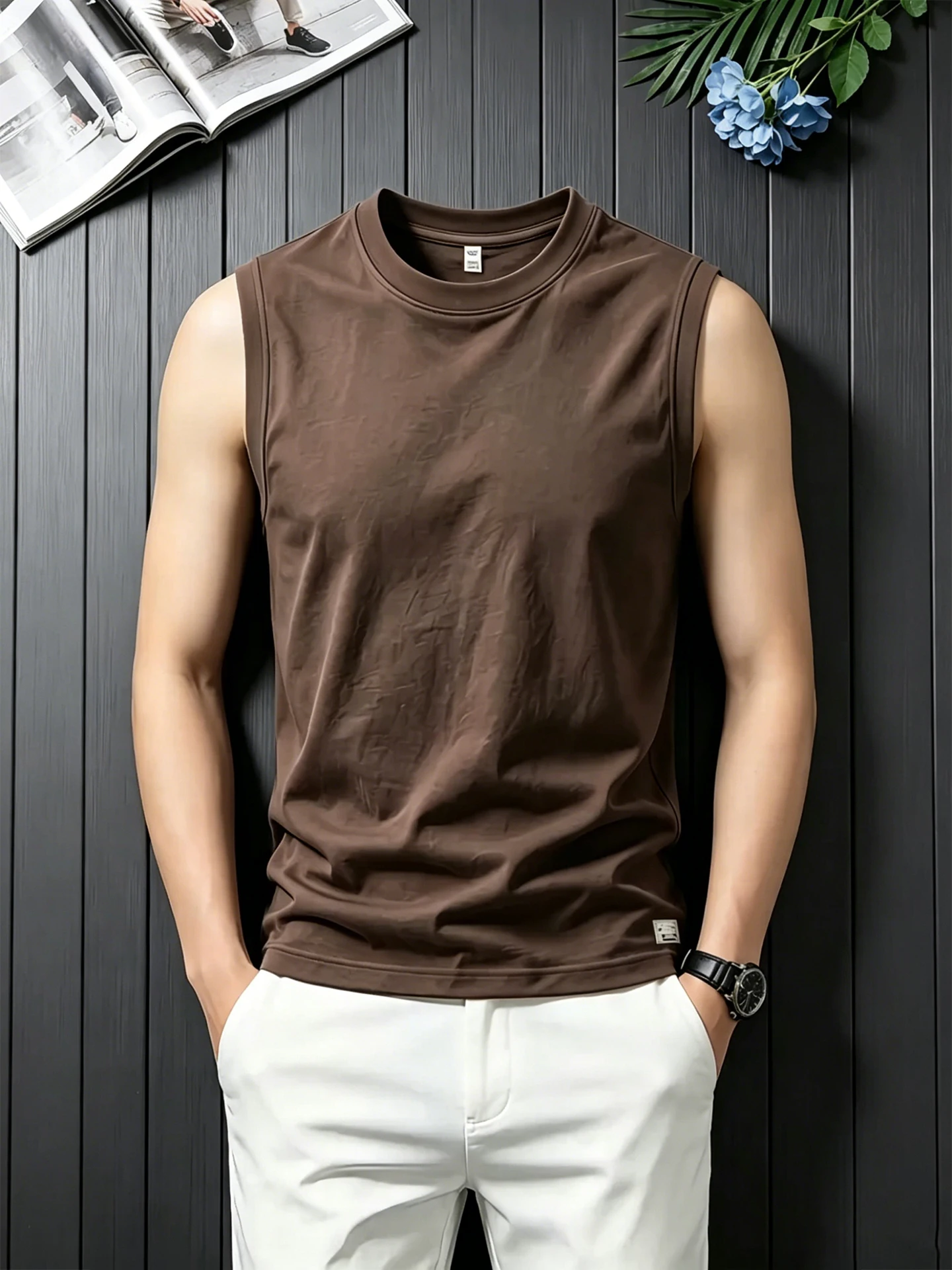 Heavyweight Pure Cotton Vest Men's Summer Vintage Fitness Sport Sleeveless T-shirt Loose Casual Shoulder Pad Breathable