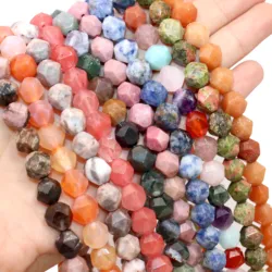 6 8 10MM Natural Faceted Stone Agates Rhodolite Quartz Jades Spacer Beads Diy Handmade Bracelet For Jewelry Making Accessories