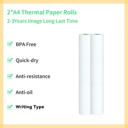 Thermal Paper A4 Quick-Dry Writing 2Rolls 2-3 Years Image Last Time BPA Free Waterproof Anti-Resistance Anti-Oil PeriPage Paper