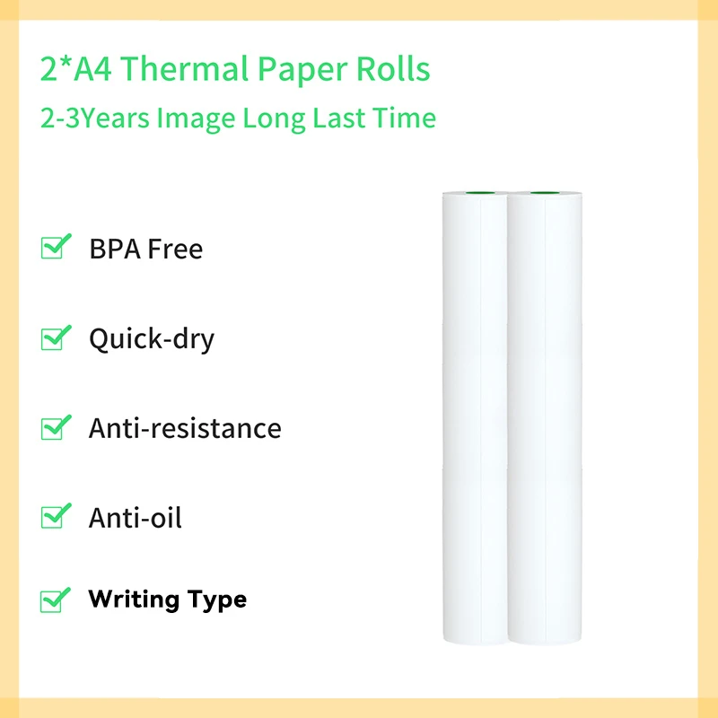 Thermal Paper A4 Quick-Dry Writing 2Rolls 2-3 Years Image Last Time BPA Free Waterproof Anti-Resistance Anti-Oil PeriPage Paper