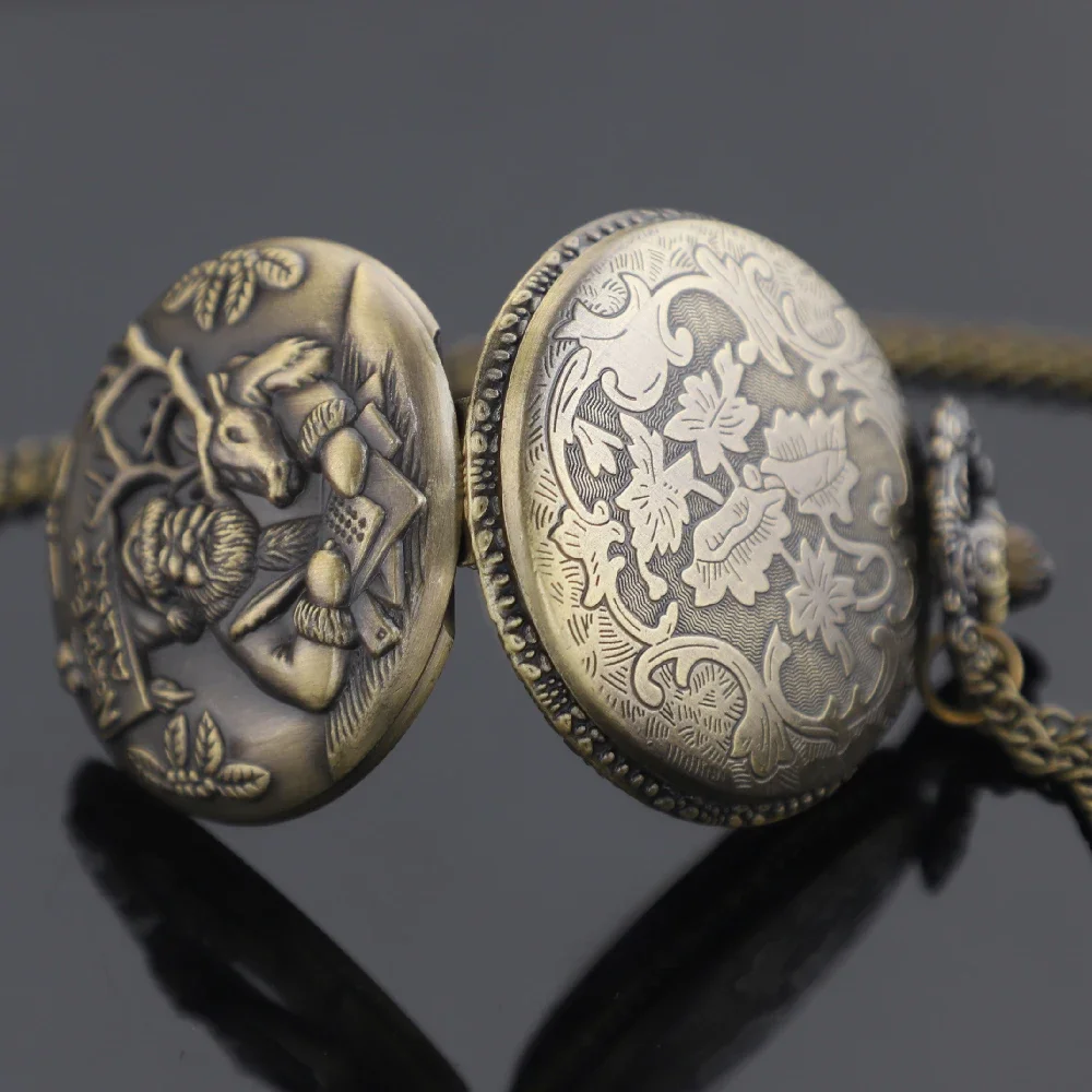 خمر سانتا كلوز الرجعية البرونزية ساعة الجيب كوارتز ساعة قلادة قلادة الساعات للرجال النساء الاطفال هدايا عيد الميلاد #6