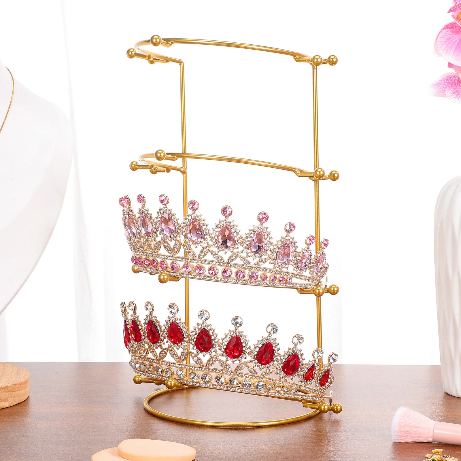 

Metal 4-Tier Crown Display Stand for Bridal Crown Headband Storage Jewelry Organizer Desktop Display Rack Headband Holder