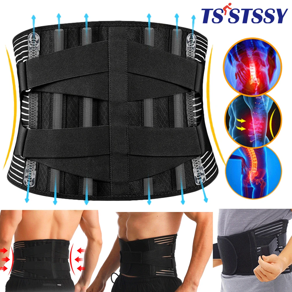 

TSSTSSY Adjustable Back Brace Support Belt with 6 Stays, Waist Trainer Belt Men Women Spine Waist Belt Orthopedic Lumbar Corset