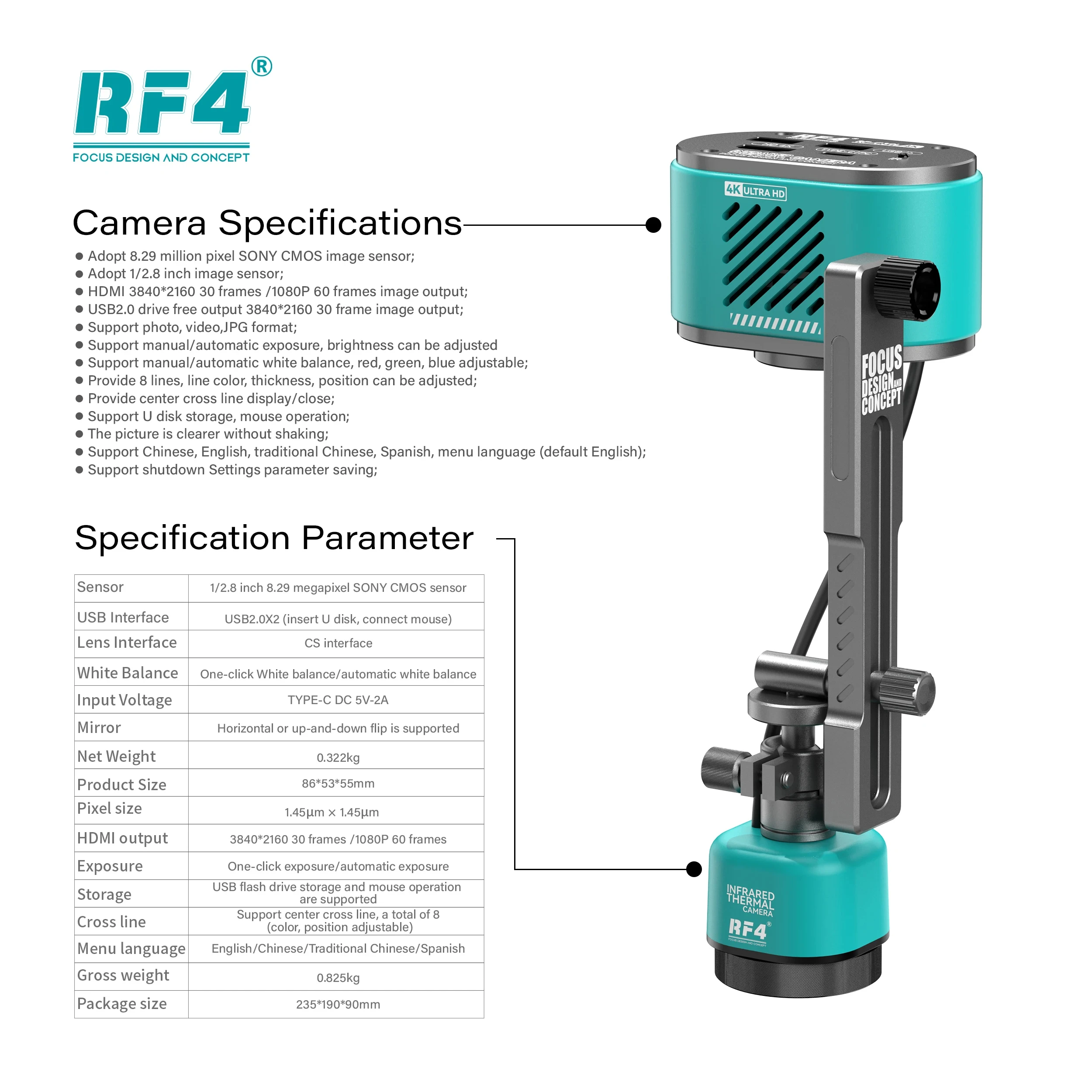 RF4 RF-C39L Dual Spectrum Visible Light Infrared Thermal Imaging Camera for Mobile Phone Repair Motherboard PCB Inspection Tool