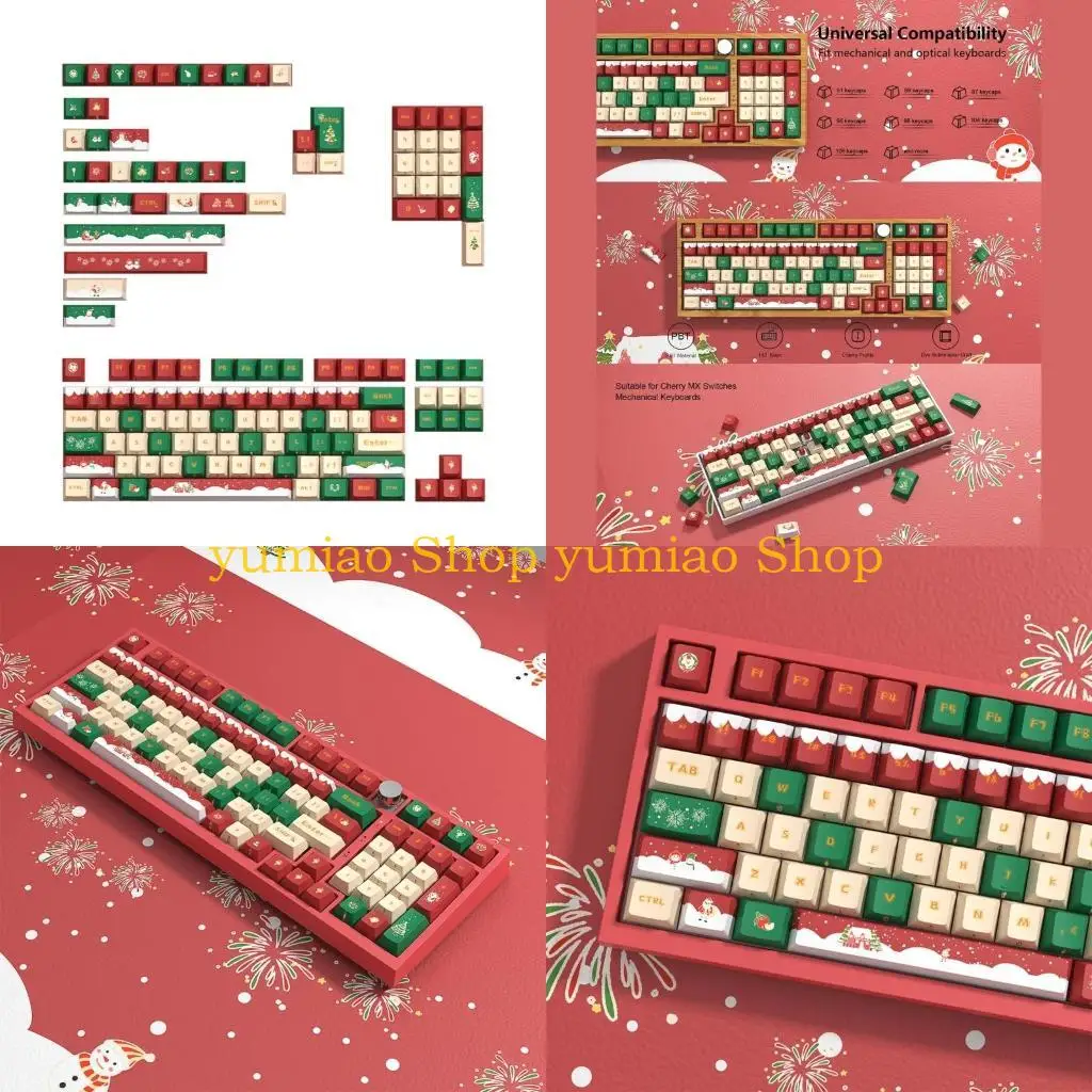 

587B Thick PBT Keycap Set Christmas Theme Keycaps for 142Key Game Mechanical Keyboard