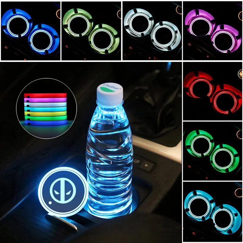 2pcs Deadpool Colorful LED Car Coaster Light Luminous Water Cup Mat for Honda Hyundai KIA Volvo Suzuki Skoda Fiat Cadillac VW - view 6