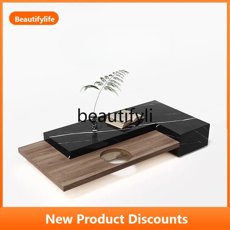 

C139 Natural Marble Coffee Table Light Luxury Modern Living Room Home High-end Minimalist Wabi-sabi Style