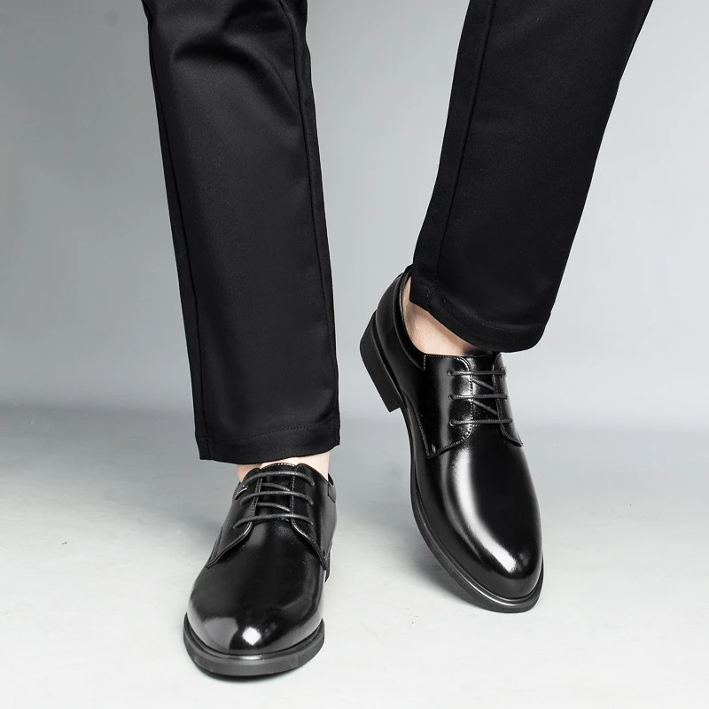 Mens Black Leather Perforated Lace Up Dress Shoes Breathable Formal Business Office Work Summer Daily Wear Comfortable Shoes