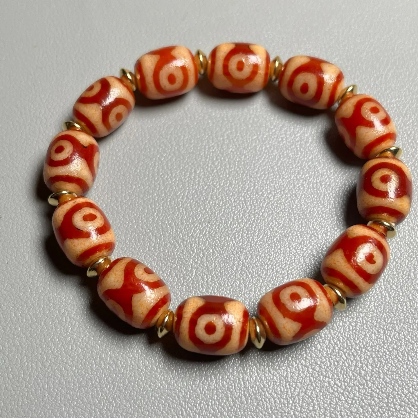 Rare Tibetan Old Agate Dzi 12Pcs 3 Eyes Bead Amulet Bracelet T0209