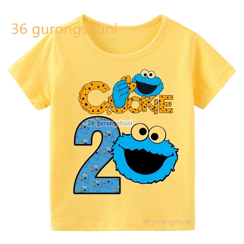 Kids T Shirt Boys T Shirts 2 3 4 5 birthday Elmo Cookie Monster Yellow T-shirts summer Tops For baby boy Shirts Children Clothes