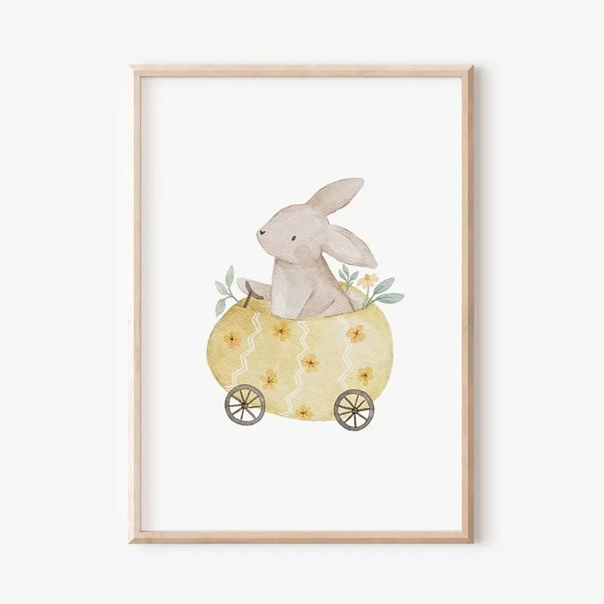 Boho Cartoon Farm Wall Art Canvas Painting Rabbit Fox Bear Bee Mouse Flower Posters Prints Pictures for Baby Kids Room Decor